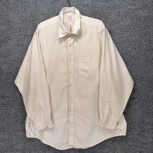 Brooks Brothers Button Down Shirt Mens 18-35 Cream Supima Cotton Traditional Fit